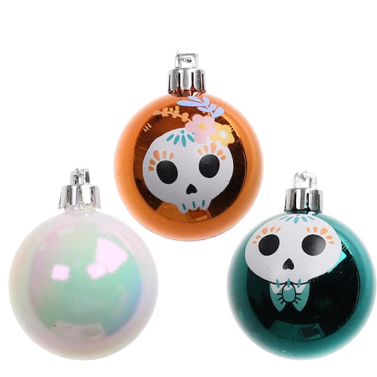 6 Pack 45mm Skull Iridescent & Shiny Halloween Ball Ornaments by Ashland®